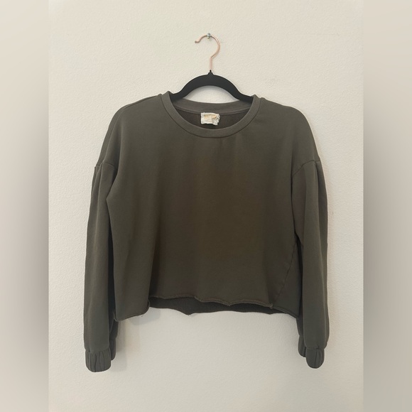 Nation LTD Tops - Nation Ltd Olive Green Balloon Sleeve Cropped Sweatshirt Sz S Boxy Minimalist